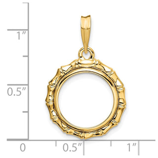 14k Yellow Gold Polished 14mm Bamboo Prong Coin Bezel Pendant - Fits 1/20 oz Maple Leaf and Other Coins