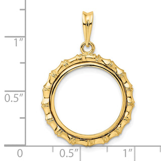 14k Yellow Gold Polished 18mm Bamboo Prong Coin Bezel Pendant - Fits 1/10 oz Cat