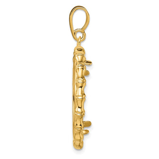 14k Yellow Gold Polished 22mm Bamboo Prong Coin Bezel Pendant - Fits 1/4 oz American Eagle and Other Coins