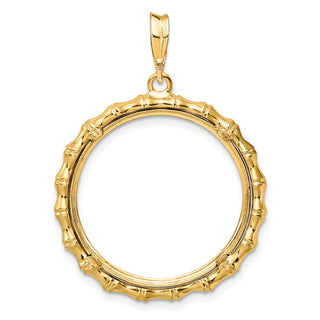 14k Yellow Gold Polished 22mm Bamboo Prong Coin Bezel Pendant - Fits 1/4 oz American Eagle and Other Coins