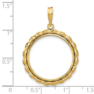 14k Yellow Gold Polished 22mm Bamboo Prong Coin Bezel Pendant - Fits 1/4 oz American Eagle and Other Coins