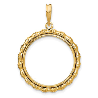 14k Yellow Gold Polished 22mm Bamboo Prong Coin Bezel Pendant - Fits 1/4 oz American Eagle and Other Coins