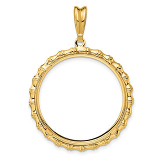 14k Yellow Gold Polished 27mm Bamboo Prong Coin Bezel Pendant - Fits 1/2 oz American Eagle, US $10 Liberty, and Other Coins