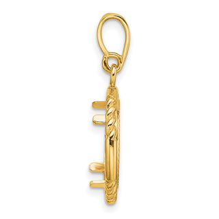 14k Yellow Gold Polished Quadruple Twist and Diamond-cut 13.0mm Prong Coin Bezel Pendant - Fits 2 Pesos