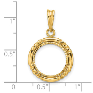 14k Yellow Gold Polished Quadruple Twist and Diamond-cut 13.0mm Prong Coin Bezel Pendant - Fits 2 Pesos
