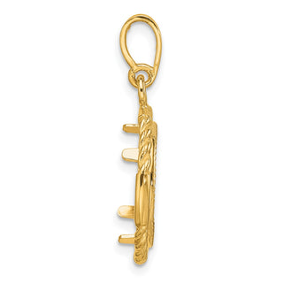 14k Yellow Gold Polished Quadruple Twist and Diamond-cut 14.0mm Prong Coin Bezel Pendant - Fits 1/20 oz Maple Leaf and Other Coins