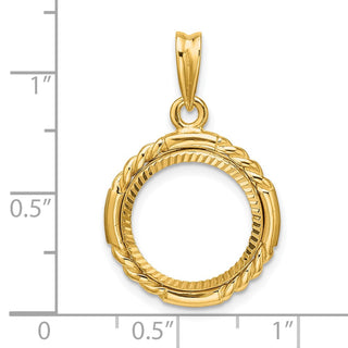 14k Yellow Gold Polished Quadruple Twist and Diamond-cut 14.0mm Prong Coin Bezel Pendant - Fits 1/20 oz Maple Leaf and Other Coins