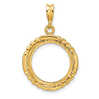 14k Yellow Gold Polished Quadruple Twist and Diamond-cut 15.0mm Prong Coin Bezel Pendant - Fits US $1 Type 2