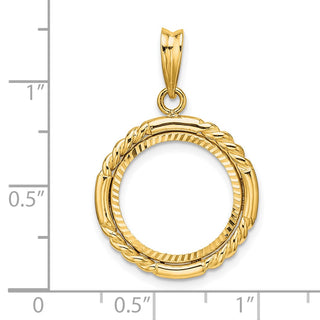 14k Yellow Gold Polished Quadruple Twist and Diamond-cut 15.0mm Prong Coin Bezel Pendant - Fits US $1 Type 2