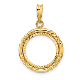 14k Yellow Gold Polished Quadruple Twist and Diamond-cut 15.0mm Prong Coin Bezel Pendant - Fits US $1 Type 2
