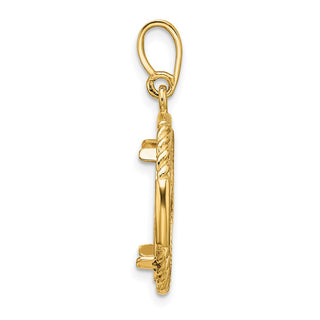 14k Yellow Gold Polished Quadruple Twist and Diamond-cut 16.0mm Prong Coin Bezel Pendant - Fits Maple Leaf