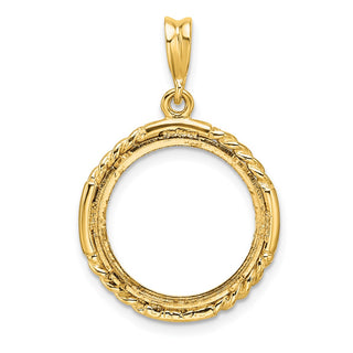 14k Yellow Gold Polished Quadruple Twist and Diamond-cut 16.0mm Prong Coin Bezel Pendant - Fits Maple Leaf