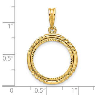 14k Yellow Gold Polished Quadruple Twist and Diamond-cut 16.0mm Prong Coin Bezel Pendant - Fits Maple Leaf