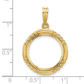 14k Yellow Gold Polished Quadruple Twist and Diamond-cut 16.5mm Prong Coin Bezel Pendant - Fits 1/10 oz American Eagle and 1/10 oz Krugerrand