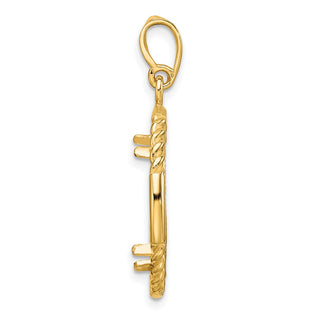 14k Yellow Gold Polished Quadruple Twist and Diamond-cut 17.8mm Prong Coin Bezel Pendant - Fits US $2.50 Liberty and Other Coins