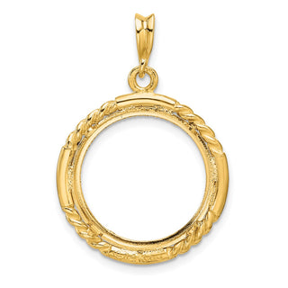 14k Yellow Gold Polished Quadruple Twist and Diamond-cut 17.8mm Prong Coin Bezel Pendant - Fits US $2.50 Liberty and Other Coins