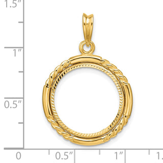 14k Yellow Gold Polished Quadruple Twist and Diamond-cut 17.8mm Prong Coin Bezel Pendant - Fits US $2.50 Liberty and Other Coins