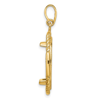 14k Yellow Gold Polished Quadruple Twist and Diamond-cut 20.0mm Prong Coin Bezel Pendant - Fits 1/4 oz Kangaroo
