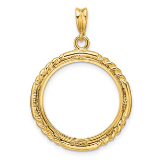 14k Yellow Gold Polished Quadruple Twist and Diamond-cut 20.0mm Prong Coin Bezel Pendant - Fits 1/4 oz Kangaroo