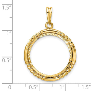 14k Yellow Gold Polished Quadruple Twist and Diamond-cut 20.0mm Prong Coin Bezel Pendant - Fits 1/4 oz Kangaroo