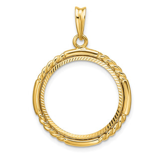 14k Yellow Gold Polished Quadruple Twist and Diamond-cut 20.0mm Prong Coin Bezel Pendant - Fits 1/4 oz Kangaroo