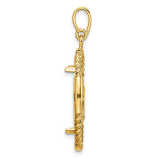14k Yellow Gold Polished Quadruple Twist and Diamond-cut 21.6mm Prong Coin Bezel Pendant - Fits US $5 Bald Eagle and US $5 Congressional