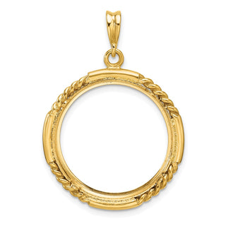 14k Yellow Gold Polished Quadruple Twist and Diamond-cut 21.6mm Prong Coin Bezel Pendant - Fits US $5 Bald Eagle and US $5 Congressional
