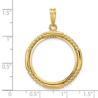 14k Yellow Gold Polished Quadruple Twist and Diamond-cut 21.6mm Prong Coin Bezel Pendant - Fits US $5 Bald Eagle and US $5 Congressional