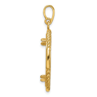 14k Yellow Gold Polished Quadruple Twist and Diamond-cut 22.0mm Prong Coin Bezel Pendant - Fits 1/4 oz American Eagle and Other Coins