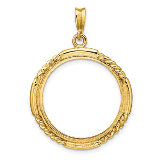 14k Yellow Gold Polished Quadruple Twist and Diamond-cut 22.0mm Prong Coin Bezel Pendant - Fits 1/4 oz American Eagle and Other Coins