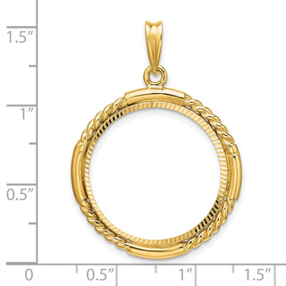 14k Yellow Gold Polished Quadruple Twist and Diamond-cut 22.0mm Prong Coin Bezel Pendant - Fits 1/4 oz American Eagle and Other Coins