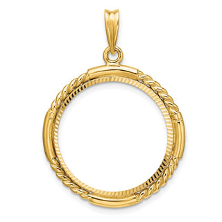 14k Yellow Gold Polished Quadruple Twist and Diamond-cut 22.0mm Prong Coin Bezel Pendant - Fits 1/4 oz American Eagle and Other Coins
