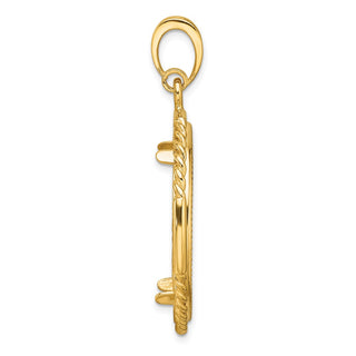 14k Yellow Gold Polished Quadruple Twist and Diamond-cut 27.0mm Prong Coin Bezel Pendant - Fits 1/2 oz American Eagle, US $10 Liberty, and Other Coins