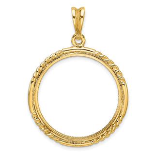 14k Yellow Gold Polished Quadruple Twist and Diamond-cut 27.0mm Prong Coin Bezel Pendant - Fits 1/2 oz American Eagle, US $10 Liberty, and Other Coins
