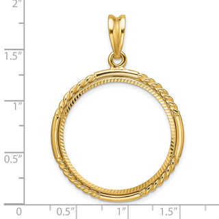 14k Yellow Gold Polished Quadruple Twist and Diamond-cut 27.0mm Prong Coin Bezel Pendant - Fits 1/2 oz American Eagle, US $10 Liberty, and Other Coins