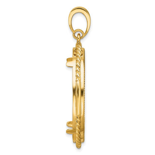 14k Yellow Gold Polished Quadruple Twist and Diamond-cut 30.0mm Prong Coin Bezel Pendant - Fits 1 oz Maple Leaf and 1/2 oz Cat