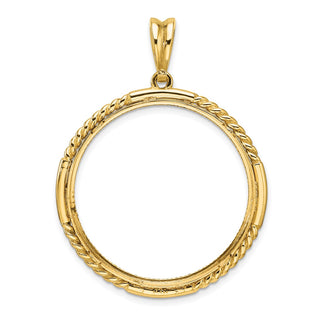 14k Yellow Gold Polished Quadruple Twist and Diamond-cut 30.0mm Prong Coin Bezel Pendant - Fits 1 oz Maple Leaf and 1/2 oz Cat