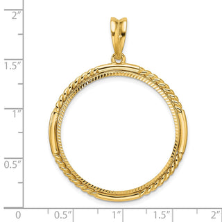 14k Yellow Gold Polished Quadruple Twist and Diamond-cut 30.0mm Prong Coin Bezel Pendant - Fits 1 oz Maple Leaf and 1/2 oz Cat