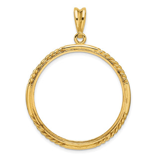 14k Yellow Gold Polished Quadruple Twist and Diamond-cut 32.0mm Prong Coin Bezel Pendant - Fits 1 oz Australian Nugget, 1 oz Kangaroo, 1 oz Panda, and Other Coins