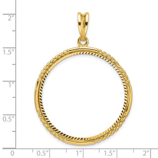 14k Yellow Gold Polished Quadruple Twist and Diamond-cut 32.0mm Prong Coin Bezel Pendant - Fits 1 oz Australian Nugget, 1 oz Kangaroo, 1 oz Panda, and Other Coins