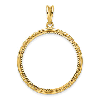 14k Yellow Gold Polished Quadruple Twist and Diamond-cut 32.0mm Prong Coin Bezel Pendant - Fits 1 oz Australian Nugget, 1 oz Kangaroo, 1 oz Panda, and Other Coins