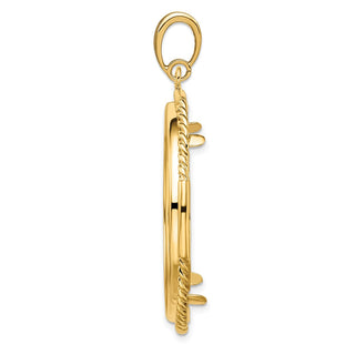 14k Yellow Gold Polished Quadruple Twist and Diamond-cut 32.7mm Prong Coin Bezel Pendant