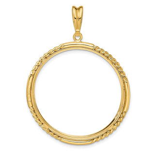 14k Yellow Gold Polished Quadruple Twist and Diamond-cut 32.7mm Prong Coin Bezel Pendant