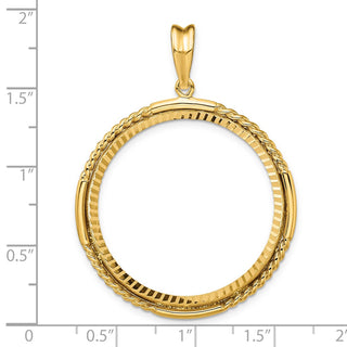 14k Yellow Gold Polished Quadruple Twist and Diamond-cut 32.7mm Prong Coin Bezel Pendant