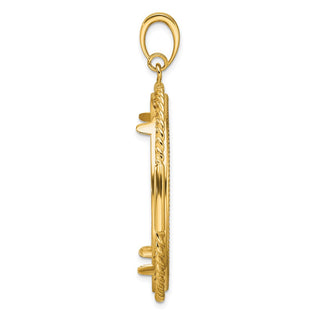 14k Yellow Gold Polished Quadruple Twist and Diamond-cut 34.2mm Prong Coin Bezel Pendant - Fits US $20 Liberty and US $20 St. Gaudens