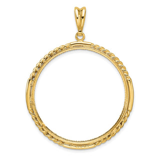 14k Yellow Gold Polished Quadruple Twist and Diamond-cut 34.2mm Prong Coin Bezel Pendant - Fits US $20 Liberty and US $20 St. Gaudens