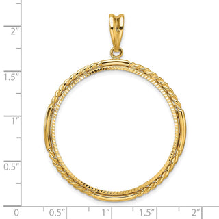 14k Yellow Gold Polished Quadruple Twist and Diamond-cut 34.2mm Prong Coin Bezel Pendant - Fits US $20 Liberty and US $20 St. Gaudens