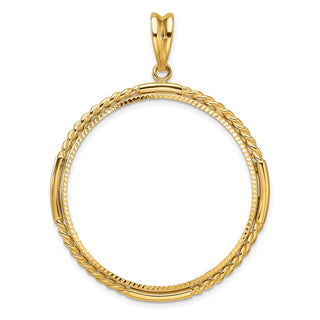 14k Yellow Gold Polished Quadruple Twist and Diamond-cut 34.2mm Prong Coin Bezel Pendant - Fits US $20 Liberty and US $20 St. Gaudens