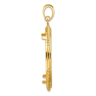 14k Yellow Gold Polished Quadruple Twist and Diamond-cut 37.0mm Prong Coin Bezel Pendant - Fits 50 Pesos and Centenario