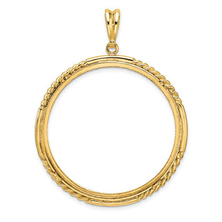 14k Yellow Gold Polished Quadruple Twist and Diamond-cut 37.0mm Prong Coin Bezel Pendant - Fits 50 Pesos and Centenario